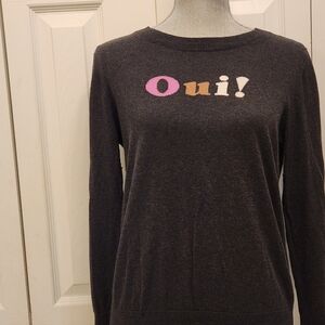 Banana Republic Women's Charcoal Sweater with 'Oui!' Design On Front Sz M